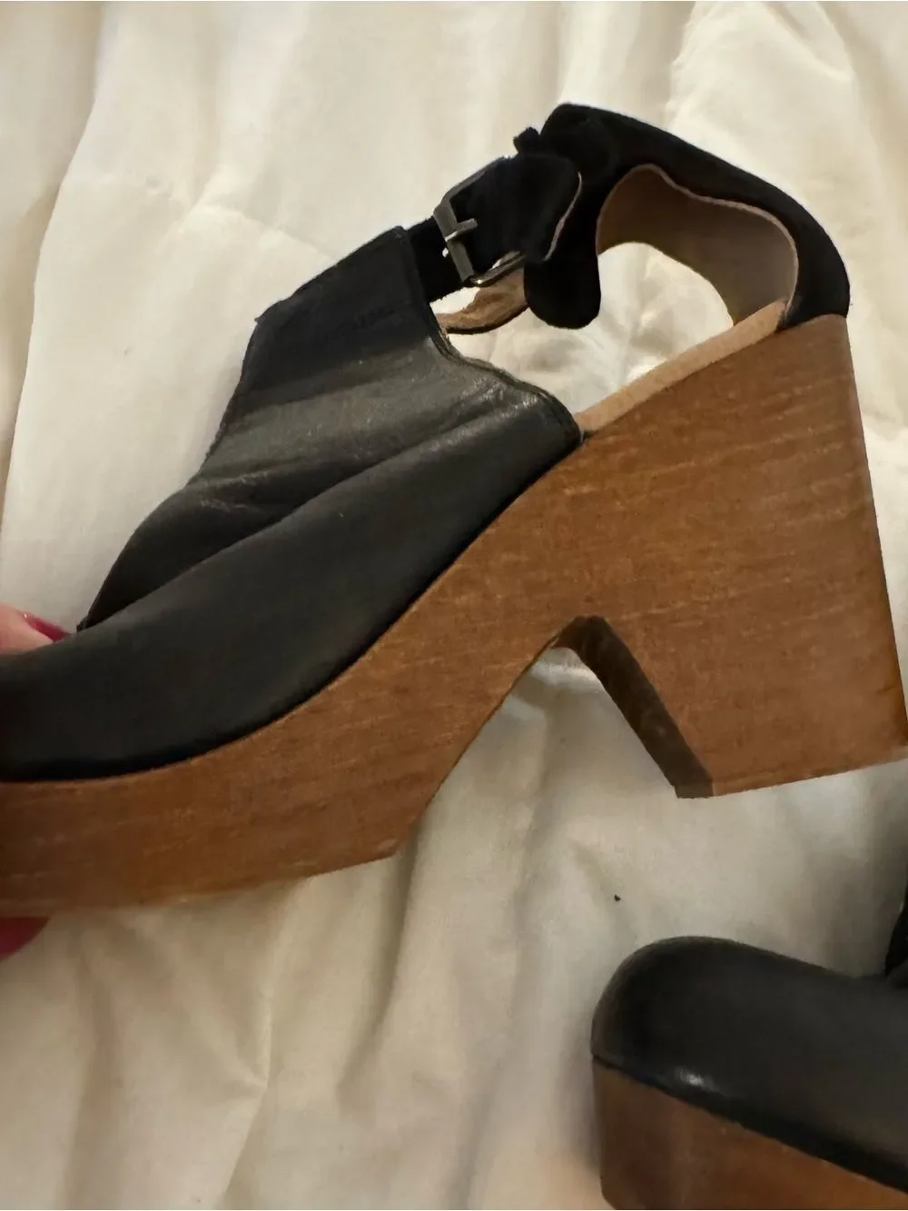 Free People Black Leather Open-Back Platform Heels size 39 (8.5 women’s)